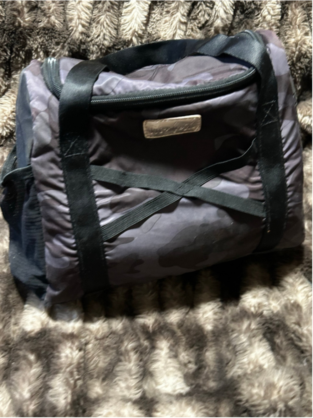 Women's Fit + Fresh Camo Insulated Lunch Tote Bag One Size Grey Black